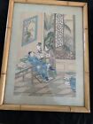 2 Antique Asian Japanese Hand Painted On Silk  Lovers Paintings 50 s   