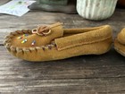 Vintage Pair Of Golden Brown Beaded Child s Moccasins 5  