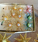 Vintage Christmas Mcm Japan Atomic Starburst Tie On Ornaments Plus Gold Stars 