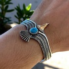 925 Sterling Silver Turquoise Stone Western Biker Adjustable Eagle Cuff Bracelet