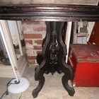 Antique Wooden Accent Table  Victorian Carved Round Top  Brown Antique Finish