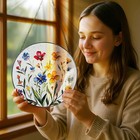 Wildflower Stained Glass Suncatcher  Stained Glass Window Hanging  8 Inch Wil   
