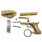 Gold Mini Pistol Keychain All Metal W  Tan Belt Clip Holster Detachable Ring