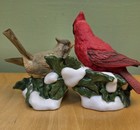 Vintage Homco Cardinal Birds Pair Mistletoe Snow   Berries  5307 Thailand 