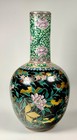 Vintage 16  Chinese Famille Noire Porcelain Vase-stunning- Green Neck Ball Vase