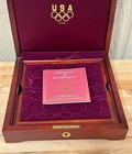 1995-1996 Atlanta Olympic 32-coin Set Cherry Wood Locking Box Case Only 14  Wide