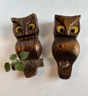 Vintage Mcm Green Mountain Manufacturing Cryptomeria Wooden Owls With Felt Eyes
