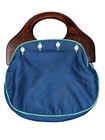 Vintage De   lanthe Wooden Handle Clutch Purse Frog Lily Pad Interchangeable 80s