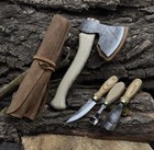 4-piece Wood Carving Tool Set With Leather Roll     Hand Forged Axe