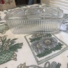 Vintage Federal Glass Refrigerator Storage Dish Ribbed W embossed Vegetable Lid