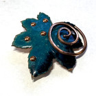 Signed Vintage Matisse Copper   Enamel Maple Leaf Brooch Pin