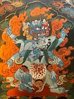 Tibetan Thangka Painted On Horn Yamantaka In Father-mother Union