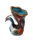 Vintage Antique Asian Chinese Cloisonne Peacock Multicolor Decor Small Vase 3   h