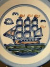 Vtg M a  Hadley Pottery Stoneware Sailing Ship 11    Plate Hand Painted Folk Art