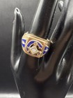 Vintage 10k Masonic Diamond   Blue Enamel Mens Ring  Size 9 5   7 4g
