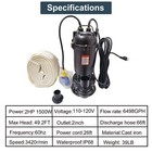 2hp Submersible Sump Pump 1500w Cast Iron Sewage Pump 6498gph W 66ft Hose 110v