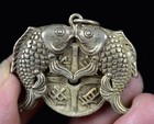 4cm Rare Old China Miao Silver Feng Shui Double Fish Luck Necklace Pendant