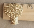 Vintage Avon Flower Basket Solid Perfume Brooch Gold Tone Rhinestone Compact