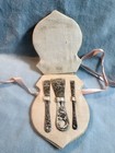 3 Antique Ornate Floral Sterling Silver Ribbon Threaders In Silk Bodkin Case 