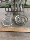 Vintage Glass Coaster Set W  Gold Tone Holder 6 Coasters Frosted Flower
