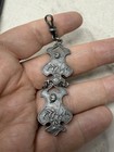 Antique Art Nouveau Silver Watch Fob Chatelaine Floral Tulip Heart Motif Pendant