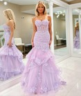 Strapless Mermaid Prom Dresses Sexy Backless Appliques Layered Tulle Party Gowns