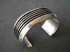 Southwestern Native American Navajo Sterling Silver Track Channel Cuff Bracelet