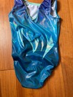 Gk Elite Gymnastics  Leotard Teal Swirl Sequin Shimmer Child Large