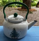 Nikko Christmastime White Metal  Enameled Tea Kettle