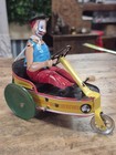 Vintage Tin Wind-up Clown Driver Toy Car Tricycle Japan Litho Mid Century 1950s