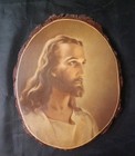 Vintage Jesus Wood Slab Wall Plaque Picture Hanging Head Of Christ 10  X 8 