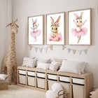 3 Pcs Baby Girl Nursery Wall Decor Pink Ballet Bunny Posters Prints Pictures    