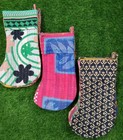 100 Pcs Lot Stockings   Hangers Recycled Vintage Kantha Christmas Stockings Gift