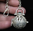 4cm Rare Old Chinese Miao Silver Gems Feng Shui Ball Flower Luck Pendant
