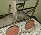 Antique Folding Metal Stroller Buggy Baby Doll Carriage Red Metal Wheels