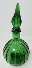 Vintage Mid Century Ribbed Green Glass Onion Decanter Genie Bottle Flame Stopper