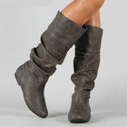 Womens Faux Leather Knee High Riding Boots Flats Pull On Slouch Western Boots