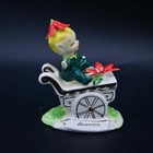 Norcrest December Poinsettia Pixie On Flowers Cart Figure Vintage F447