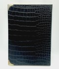 Vintage Vegan Black Crocodile Contact Address Phone Book Gold Tone Hardware