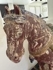 Large Chinese Tang Style Hand Carved Polychrome Wooden Horse Sculpture