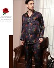 Men s Print 100  Mulberry Silk Pajamas Set Winter Long Sleeves Silk Sleepwear