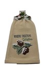 Christmas Dishtowel  where Tree Tops Glisten  Pinecones Monogram On Beige Towel