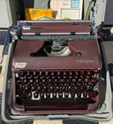 1958 Olympia Sm3 De Luxe Typewriter Maroon Burgundy Crinkle Case Papers Manual
