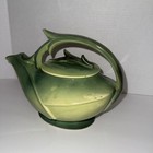 Rare  Mccoy Pottery Green Glaze Pitcher Jug Leaf Branch 7 5 Inch H X 10 5 Inch W