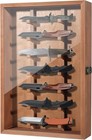 Knife Display Case Cabinet 7 Pcs Wood Pocket Knives Lock Holder Wall Shadow Box