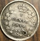 1874 Canada Silver 5 Cents Coin