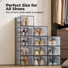 12 Pack Shoe Storage Box  Foldable Clear Plastic Stackable Shoe Organizer  Black