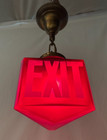 Exit Glass Shade Vtg Pendant Light Brass Fixture Art Deco Globe 3-sided Usa  m76