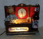 Vintage 1950s60s Pabst Blue Ribbon Beer Lighted Bar Display W clock Pbr Sign