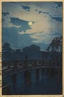 Hiroshi Yoshida Heian Shrine Bridge Japanese Woodblock Print     Night Scene Kyoto